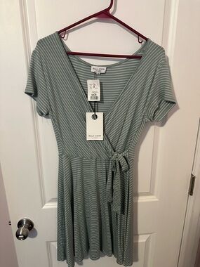 Rolla Coster Sage and White Striped Wrap Midi Dress